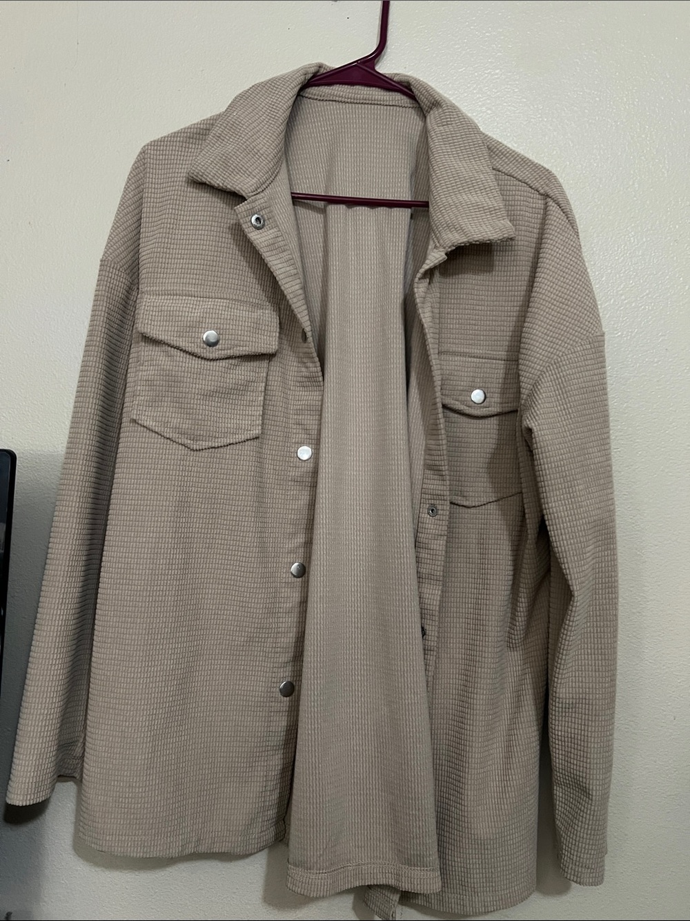 Beige Waffle Knit Shacket - Women's Lightweight Jacket